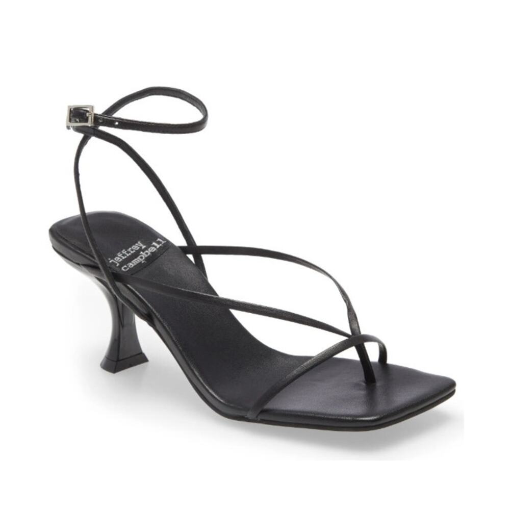 Jeffrey Campbell Fluxx Black Leather Strappy Square Toe Sandals Size 7